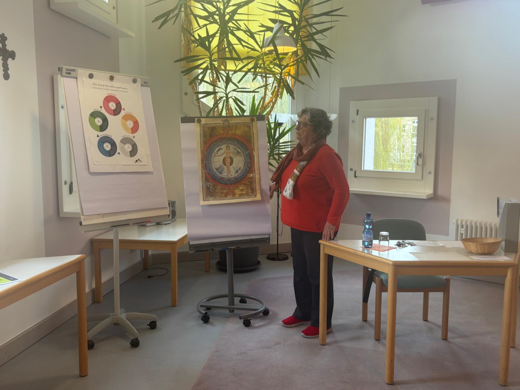 Eine Frau steht vor 2 Flipcharts mit Ernährungskreise.