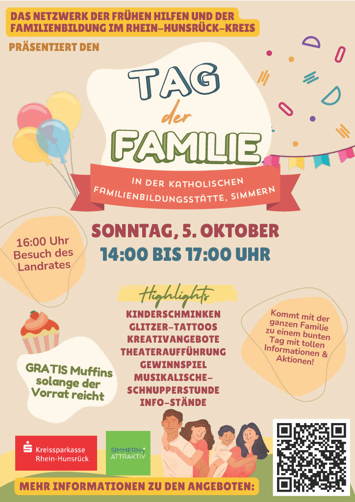 Programmflyer zum Tag der Familie am 05.10.25 Veranstaltung des Netzwerkes AG Frühe Hilfen und Familienbildung im Rhein-Hunsrück-Kreis